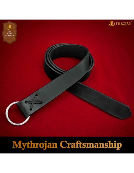Cintura vichinga in pelle nera con...