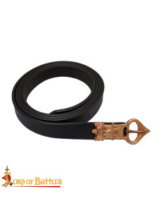 Cintura medieval sassone fibbia in ottone, pelle nera 2