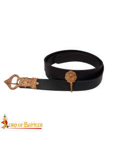 Cintura medieval Sassone fibbia Re di ottone, pelle nera 2