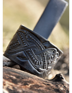 Tahalí per corno con design a drago in rilievo, nero