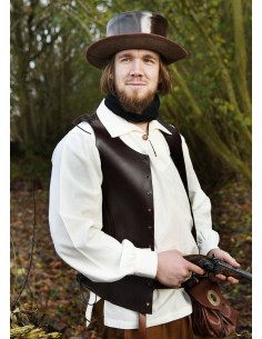 Cappello medievale in pelle con ala larga, marrone