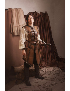 Cotta medievale lunga marrone in pelle scamosciata, donna