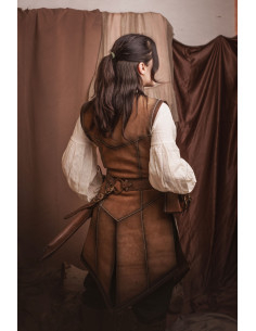 Cotta medievale lunga marrone in pelle scamosciata, donna 2