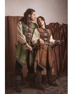 Cotta medievale lunga marrone in pelle scamosciata da uomo