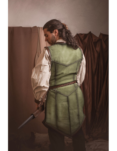 Cappa medievale lunga verde in pelle...