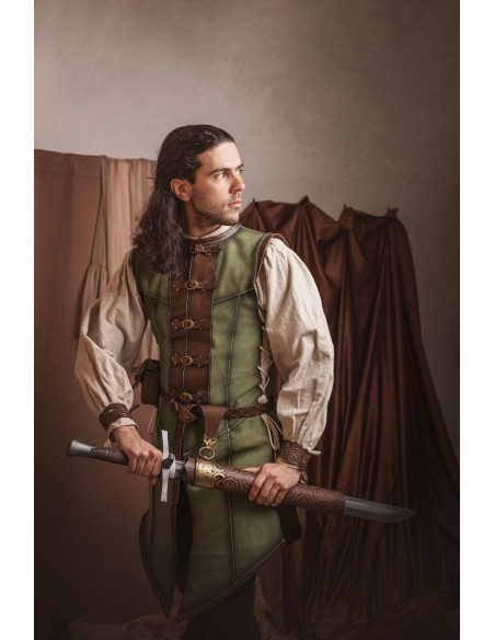 Cappa medievale lunga verde in pelle...