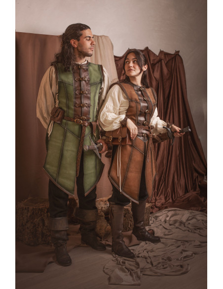 Cappa medievale lunga verde in pelle...