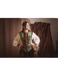 Cotta medievale corta verde in pelle scamosciata, donna