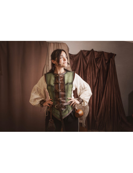 Cotta medievale corta verde in pelle...