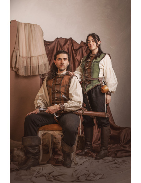 Cotta medievale corta verde in pelle...