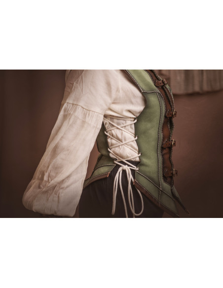 Cotta medievale corta verde in pelle...