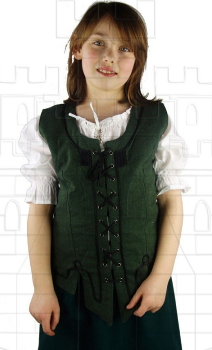 Chaleco medieval niña cordones verde - Vestiti medievali da donna, uomo, bambini e bambine
