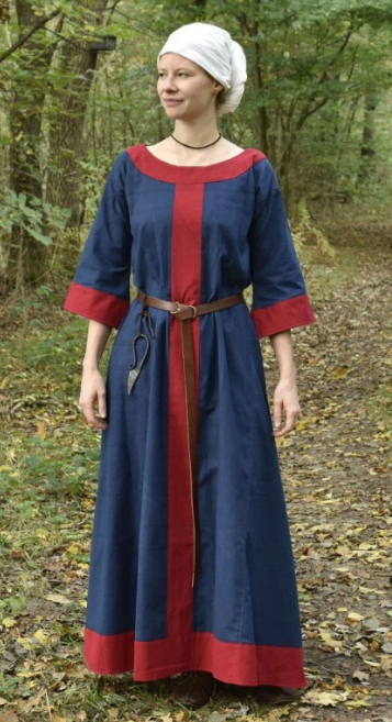 Vestido medieval Gudrun azul rojo - Vestiti medievali da donna, uomo, bambini e bambine