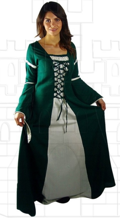 Vestido medieval mujer Verde Blanco - Vestiti medievali da donna, uomo, bambini e bambine