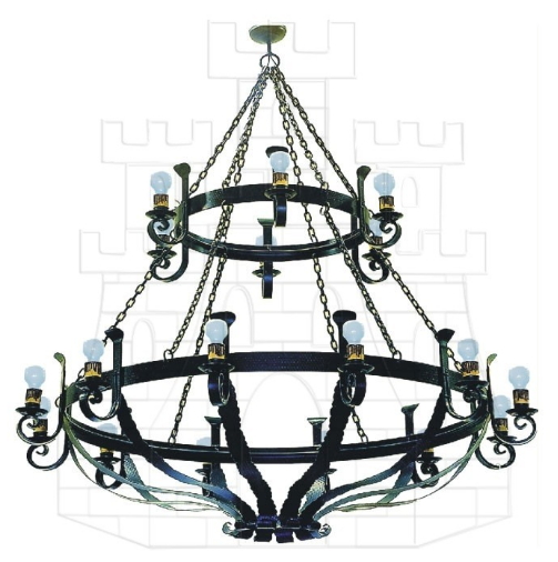 Lámpara forja grande cadenas 18 luces - Lampade e lampadari medievali in ferro battuto