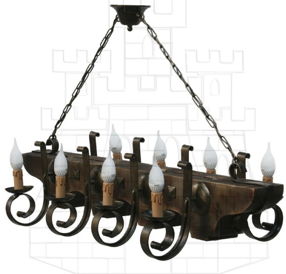 Lámpara forja y madera brazos - Lampade e lampadari medievali in ferro battuto